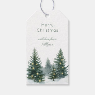 Rustic Brown Cream Green Christmas Tree Bow Gift Tags