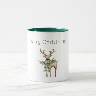 Rustic Brown Cream Green Deer Christmas Mug