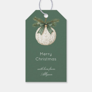 Rustic Brown Cream Green Ornament Christmas Gift Tags