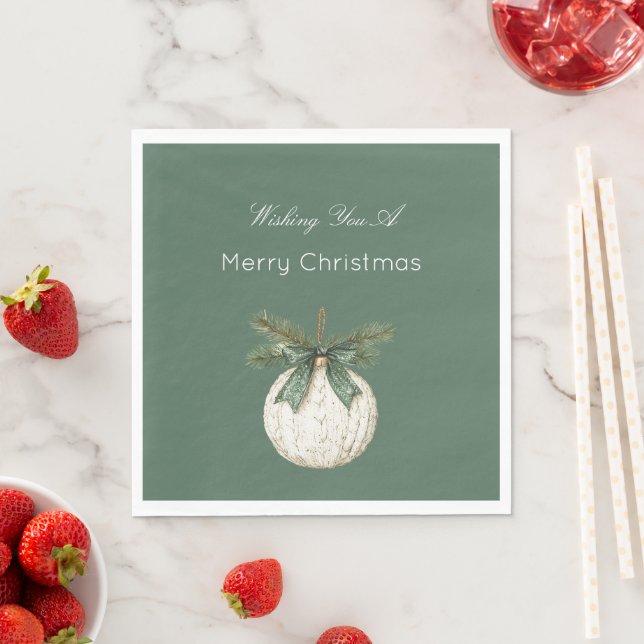 Rustic Brown Cream Green Ornament Christmas   Napkin (Insitu)