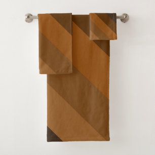 Rustic Brown Diagonal Stripes Bath Towel Set
