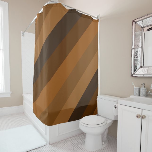 Rustic Brown Diagonal Stripes  Shower Curtain (In Situ)