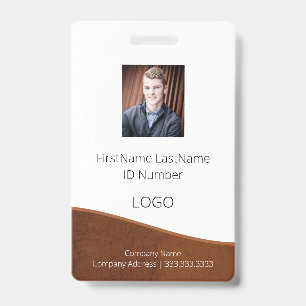 Rustic Brown Employee ID Badge with Barcode