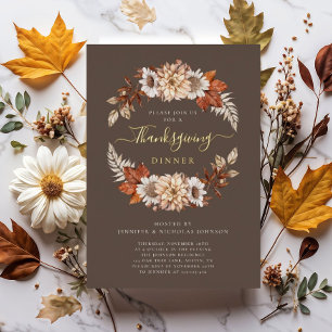 Rustic Brown Fall Floral Thanksgiving Dinner Gold