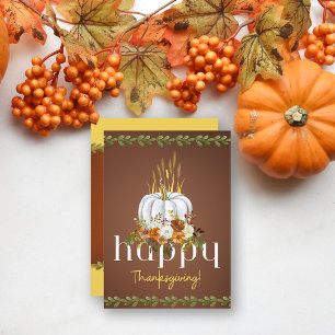 Rustic Brown Fall Pumpkin Happy Thanksgiving Flat  Holiday Card