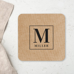 Rustic Brown Family Name Monogram Coaster
