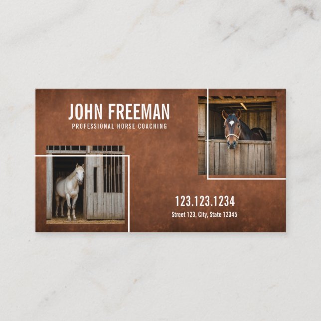 Rustic Brown Farm Horses Photos Equestrian Business Card (Front)