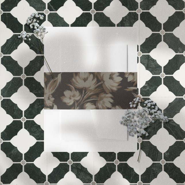 Rustic Brown Floral Pattern Wedding Invitation Belly Band (Announce your big day in a sophisticated style with this Rustic Brown Floral Pattern Belly Band!)