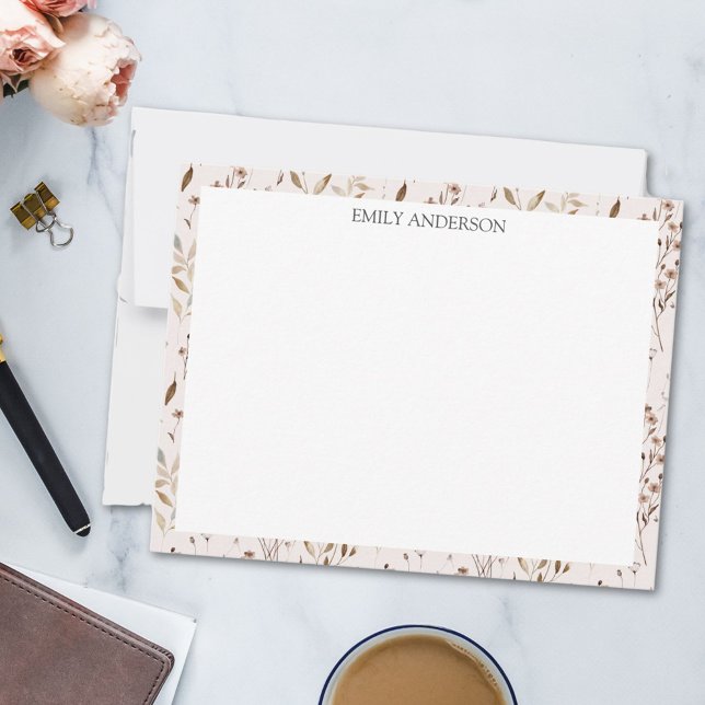 Rustic Brown Flower Leaf Floral Botanical Pattern Card (In situ)