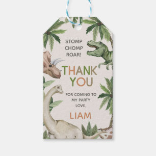 Rustic Brown Green Boys Dinosaur Birthday Gift Tags