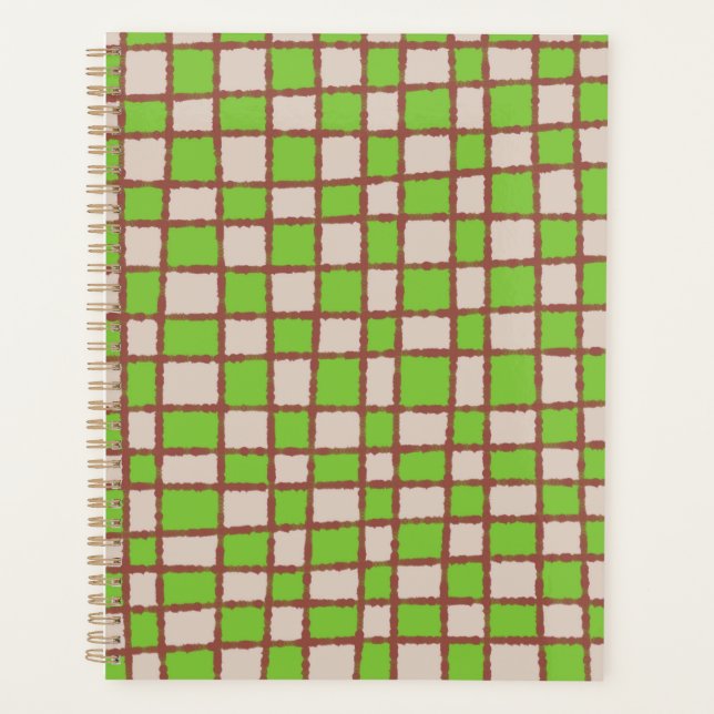 Rustic Brown Green Chequered Chequerboard Pattern  Planner (Front)