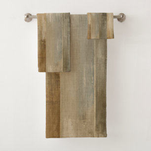Rustic Brown Grey Beige Weathered Barnwood Stripe Bath Towel Set