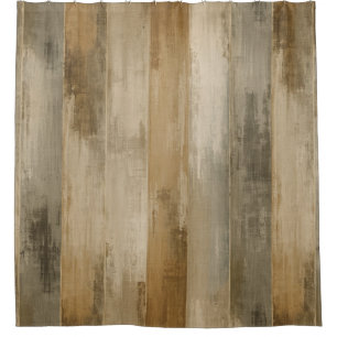 Rustic Brown Grey Beige Weathered Barnwood Stripe Shower Curtain