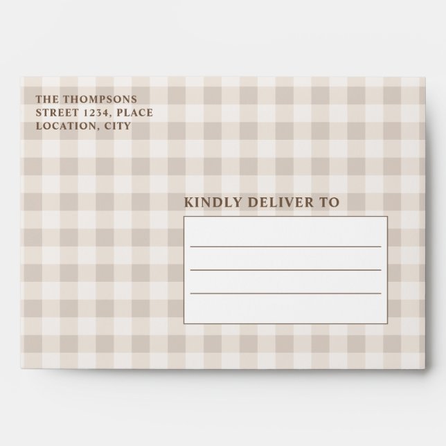 Rustic Brown Hares With Carrots Gingham Easter Envelope (Front)