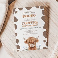 Rustic Brown Highland Cow First Rodeo Birthday