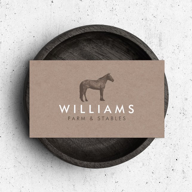Rustic Brown Horse Etching Logo Farming, Farmers Business Card (Creator Uploaded)