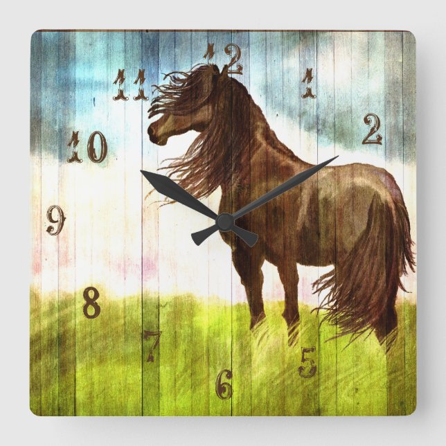 Rustic Brown Horse Painting Wall Clock (Front)
