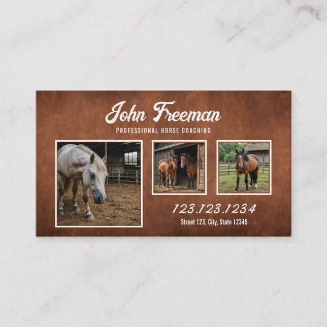 Rustic Brown Horse Photo Equestrian Business Card (Front)
