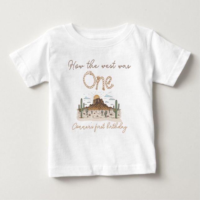 Rustic Brown How the West Was One 1st Birthday  Baby T-Shirt (Front)