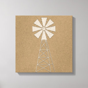 Rustic Brown Kraft Farm Windmill Country Modern Canvas Print