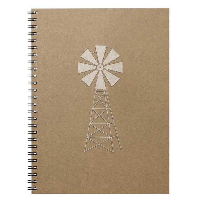 Rustic Brown Kraft Farm Windmill Country Modern Spiral Notebook (Front)