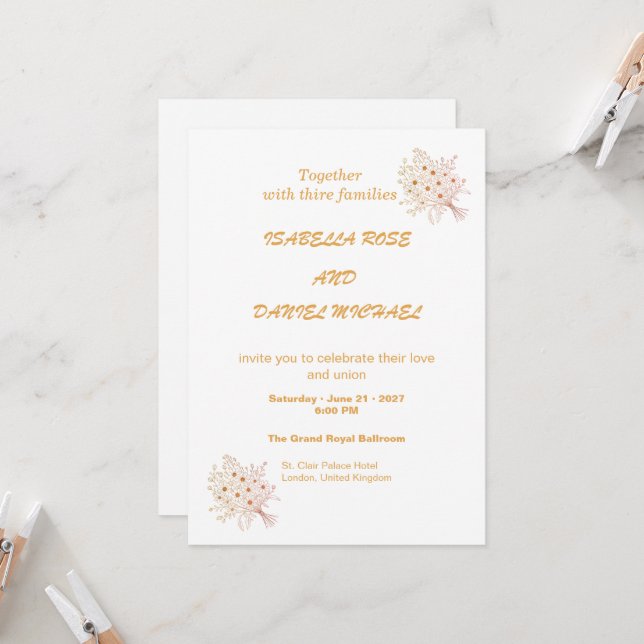 Rustic Brown Kraft Floral Wedding Invitation  (Front/Back In Situ)