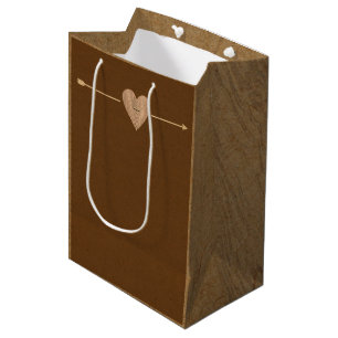 Rustic Brown Kraft Heart Arrow Woodsy Medium Gift Bag