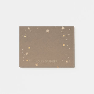 Rustic Brown Kraft Paper Gold Stars   Monogrammed Post-it Notes