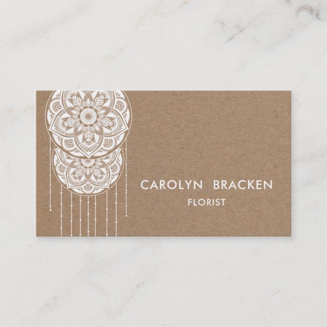 Rustic Brown Kraft Paper Mandala Dream Catcher Business Card (Front)