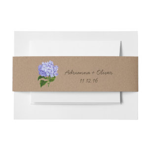 Rustic Brown Kraft Paper Pattern Blue Hydrangeas Invitation Belly Band