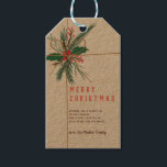 Rustic brown kraft twine mistletoe Christmas Gift Tags<br><div class="desc">Celebrate Christmas and the winter holiday season with this rustic brown kraft and twine,  floral in pink and red with pine branch,  mistletoe and holy Christmas illustration and modern script typography .</div>