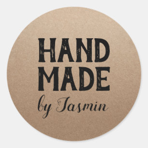 Rustic brown kraft vintage handmade black script classic round sticker