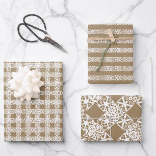 Rustic brown kraft white lace cute vintage cute wrapping paper sheet
