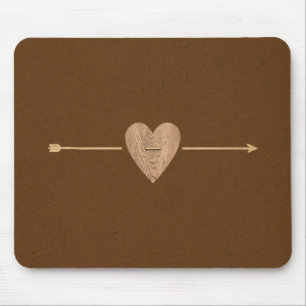 Rustic Brown Kraft Wood Heart & Arrow Mouse Pad