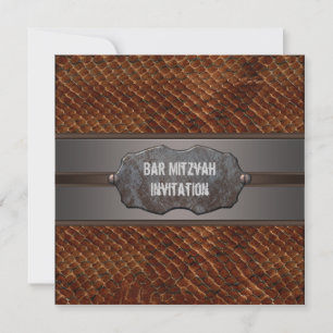 Rustic Brown Leather Brown Bar Mitzvah Invitation