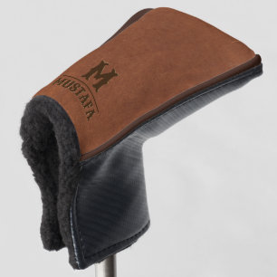 Rustic Brown Leather Texture Monogram Golf Head Cover
