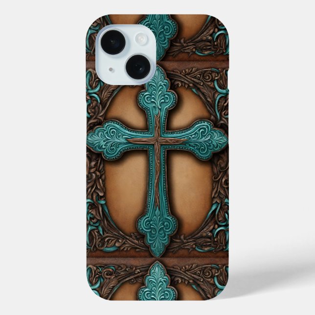 rustic brown leather western country cross Case-Mate iPhone case (Back)