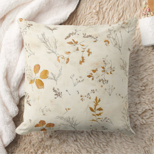 Rustic Brown Leaves Fall Foliage on Cream Cushion