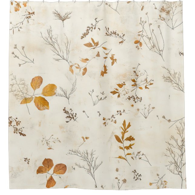 Rustic Brown Leaves Fall Foliage on Cream Shower Curtain (Front)