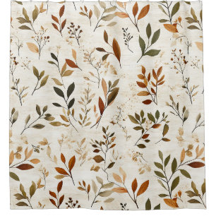 Rustic Brown Leaves on Cream Background Shower Curtain