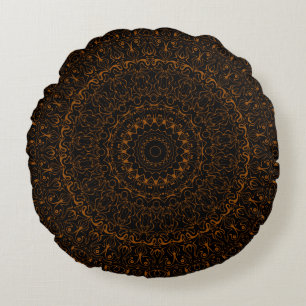 Rustic Brown Mandala with Western Charm Round Cushion