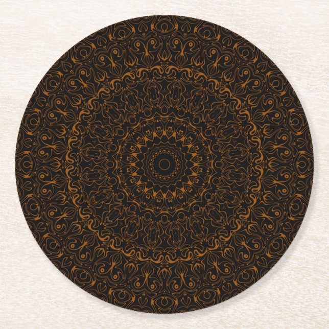 Rustic Brown Mandala with Western Charm Round Paper Coaster (Front)