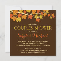 Rustic Brown Maple Leaves Fall Wedding Invitation