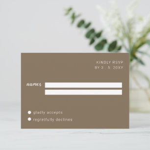 Rustic Brown Minimalist Script Calligraphy Wedding RSVP Card