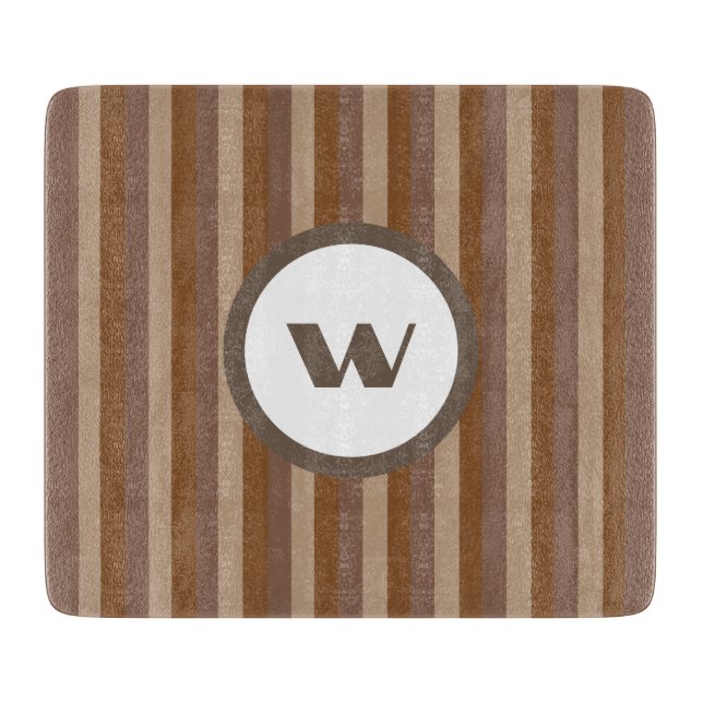 Rustic Brown Monogram & Stripes Cutting Board (Front)