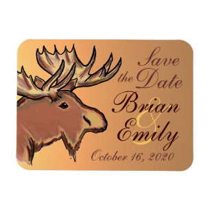 Rustic brown moose Save the Date custom magnet