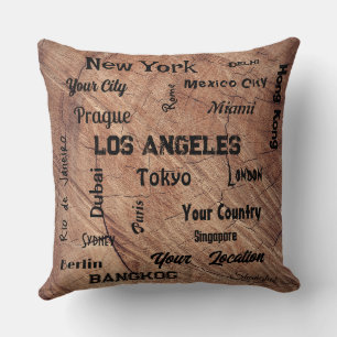 rustic brown most famous cities of the world cushion