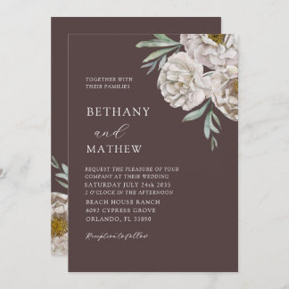 Rustic Brown & Off White Floral Wedding Invitation