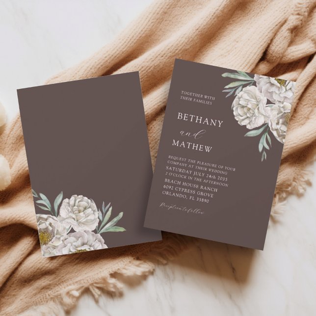 Rustic Brown & Off White Floral Wedding Invitation (Creator Uploaded)