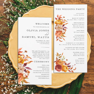 Rustic Brown Orange Autumn Fall Wedding Program